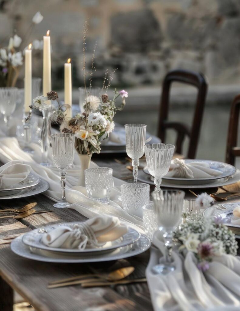Tischdekoration Hochzeit im Gutshof.Elegant und edel.